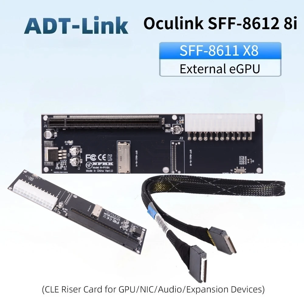 Фото Адаптер Oculink 8X SFF-8611 SFF-8612 8i для PCI E 4.0 X16, внешняя видеокарта Gen 4, адаптер OCuLink EGPU, питание ATX 24 Pin №1