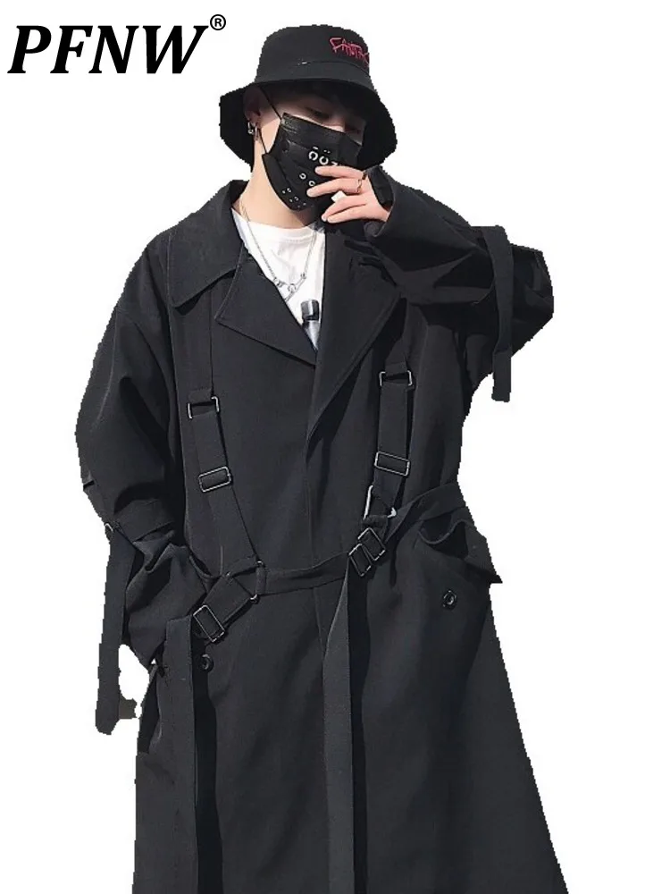 

PFNW/Мужская одежда, классическое подходящее ко всему Черное длинное пальто для мужчин и женщин, Новинка осени 2023, свободная ветровка оверсай...