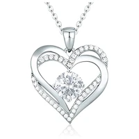 new trendy silver plated double layer heart pendant necklaces for women white cz stone inlay fashion jewelry wedding party gift