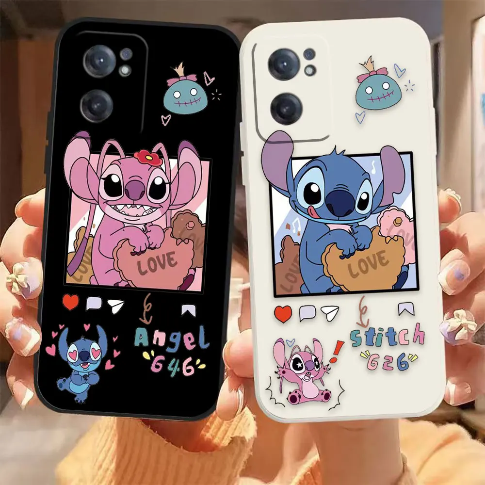 

Cute Angel Lilo & Stitch Phone Case For Oneplus 11 10 9 9R 9RT 8 8T 7 7T ACE 2 2V NORD CE Lite Pro Colour Liquid Case Funda Capa