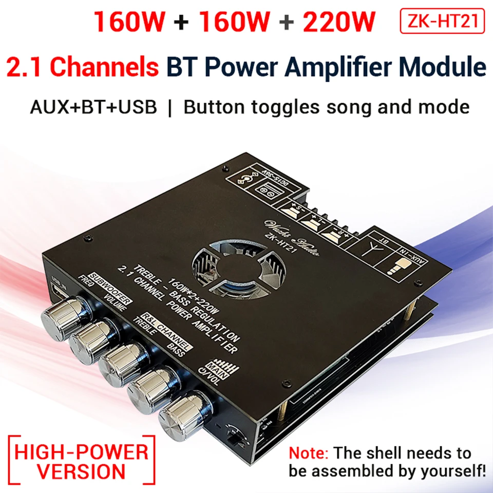 

ZK-HT21 2.1 Channel TDA7498E Bluetooth Digital Power Amplifier Module DC15-36V High And Low Tone Subwoofer 160WX2+220W