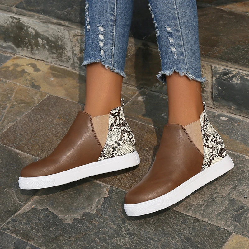 2023 New Fashion Short Ankle Boots Large Size High Top Flat All-match Sneakers Comfy Leisure Slip on Women Shoes Bottines