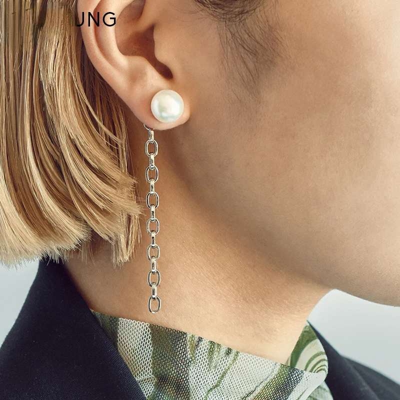 

LONDANY earrings Metal tassel Chain Earrings chain long pendant Freshwater Pearl Earrings