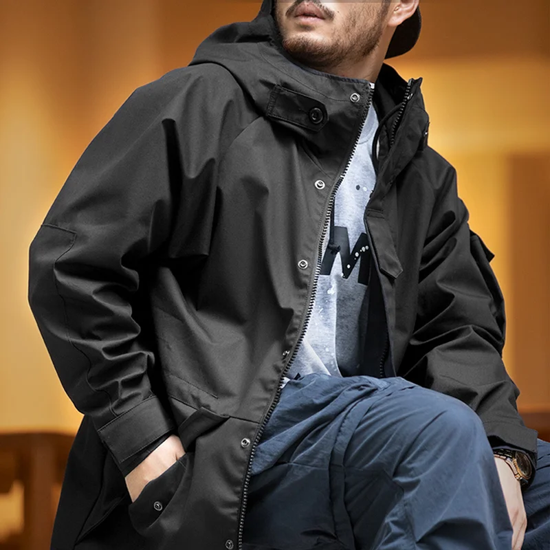 

Casual Hooded Outwear Korean Trench Outdoor Windbreaker For Fashion Jacket Coat Black Long Sports Motorcycle Jackets Maden Men