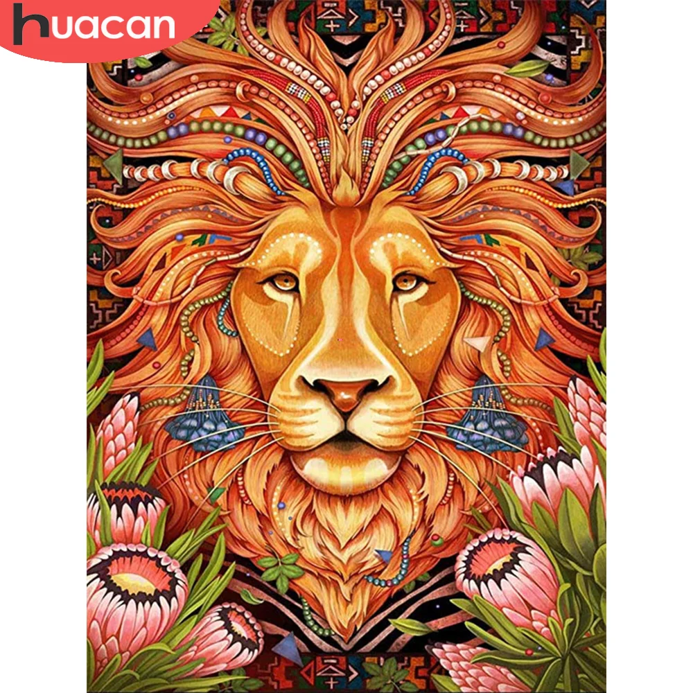 

HUACAN Алмазная картина, стразы льва, картины, полная Алмазная вышивка, животное 5D алмазная Цветочная мозаика, домашний декор