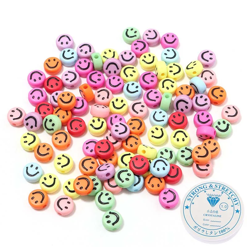 

100pcs Acrylic Smiley Face Beads Round Flat Loose Spacer Beads For DIY Bracelet Necklace Jewelry Making Findings Accessories