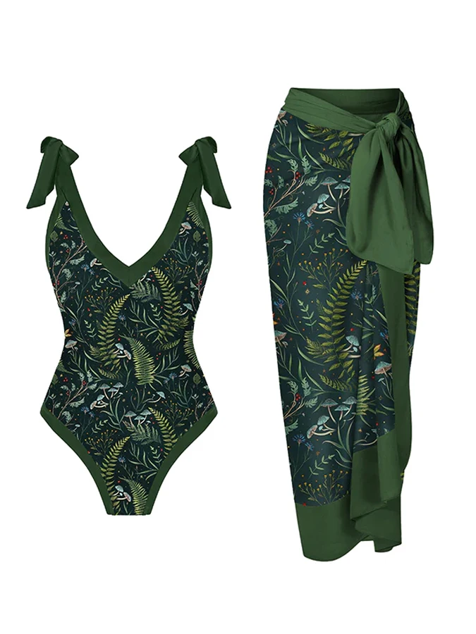 

Garden Goddess: One-Piece Swimsuit and Cover up with a Floral Print D etail