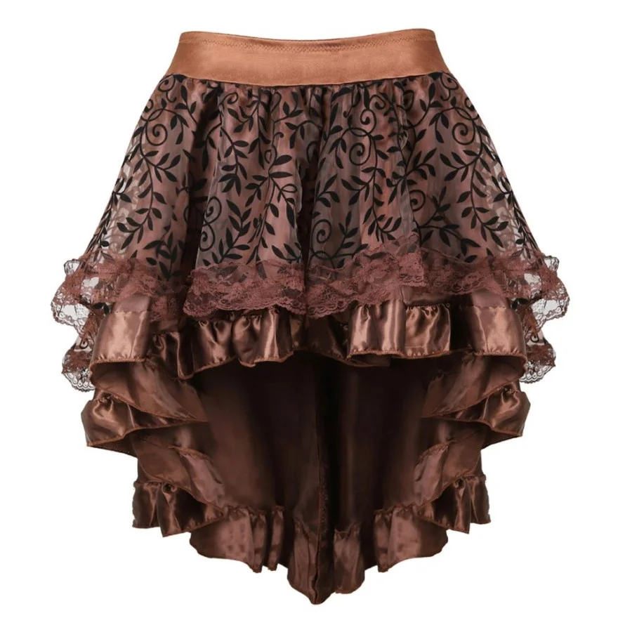 

Gothic Floral Lace Ruffled Skirt Asymmetrical High Low Skirt Steampunk Pirate Skirts Halloween Costumes Plus Size