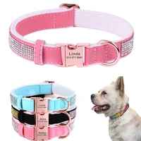customized rhinestone dog collar suede puppy cat collars glitter crystal pet velvet necklace adjustable for small medium dogs