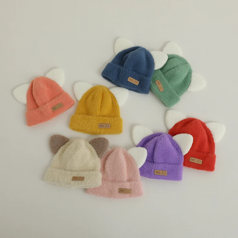 

New Baby Autumn Winter Hat Cute Cat ears Knitted Warm Baby Cap Infant Beanie Candy Color Baby Girl Boy Soft Crochet Hats