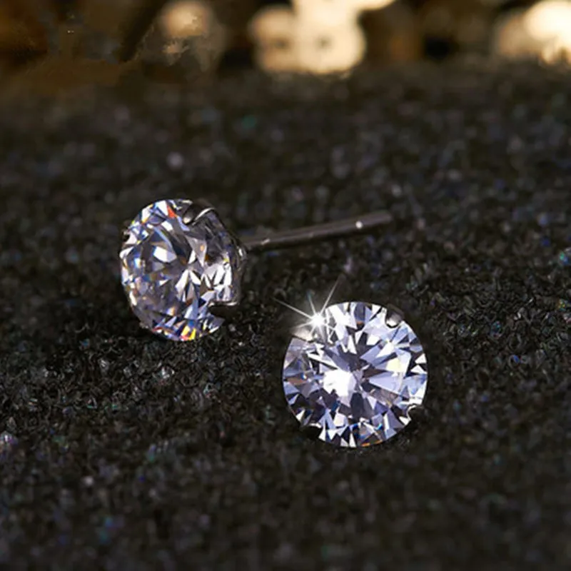 

Shining Stainless Steel CZ Stud Earrings For Men Women 2023 Fashion Jewelry Clear Round Zircon Stone Stud Earring