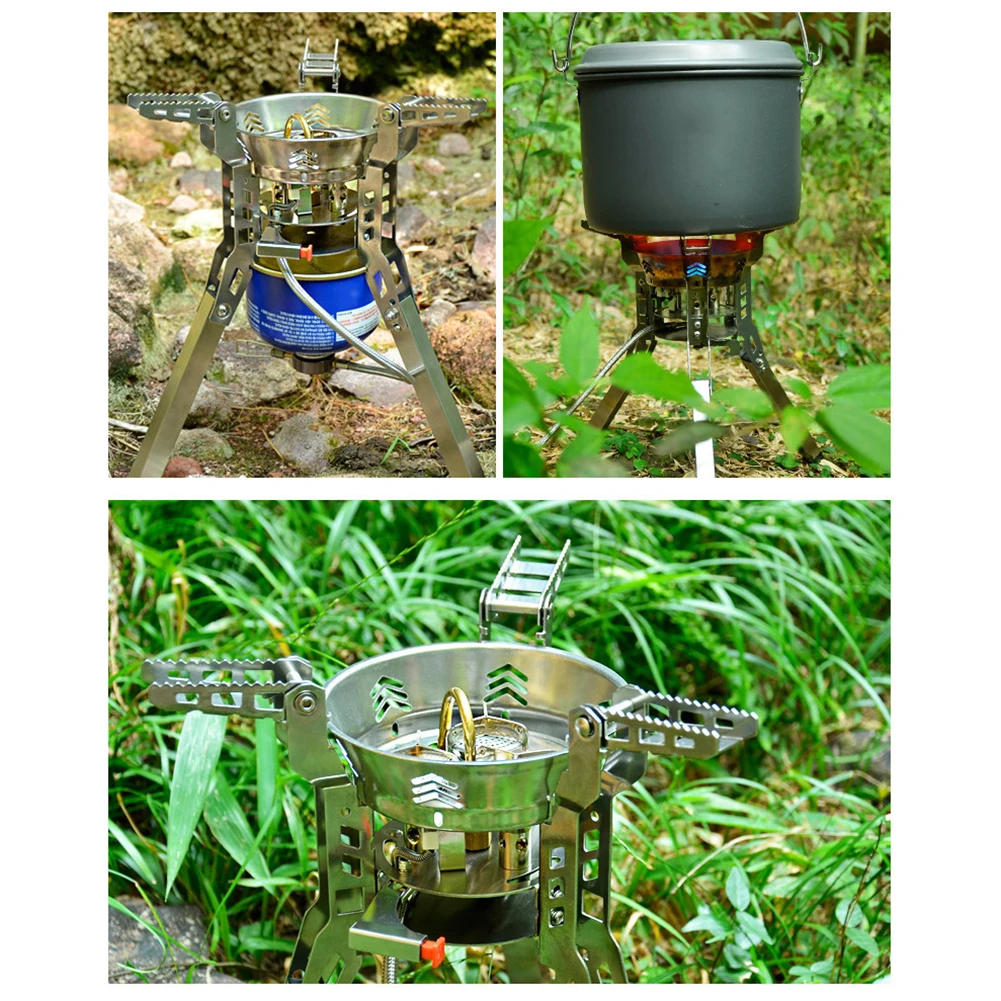 

High Power Camping Gas Stoves Stainless Steel Three Core Furnace Camping Gas Portable Strong for BBQ Picnic Hiking for Traveling