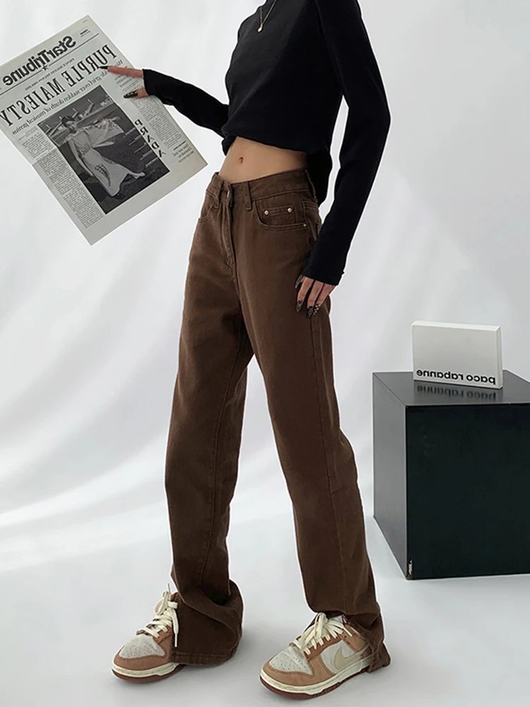 

High Waist Solid Color Women Jean Trousers 2022 Autumn Winter Loose Straight Wide Leg Female Denim Pants Harajuku Streetwear New