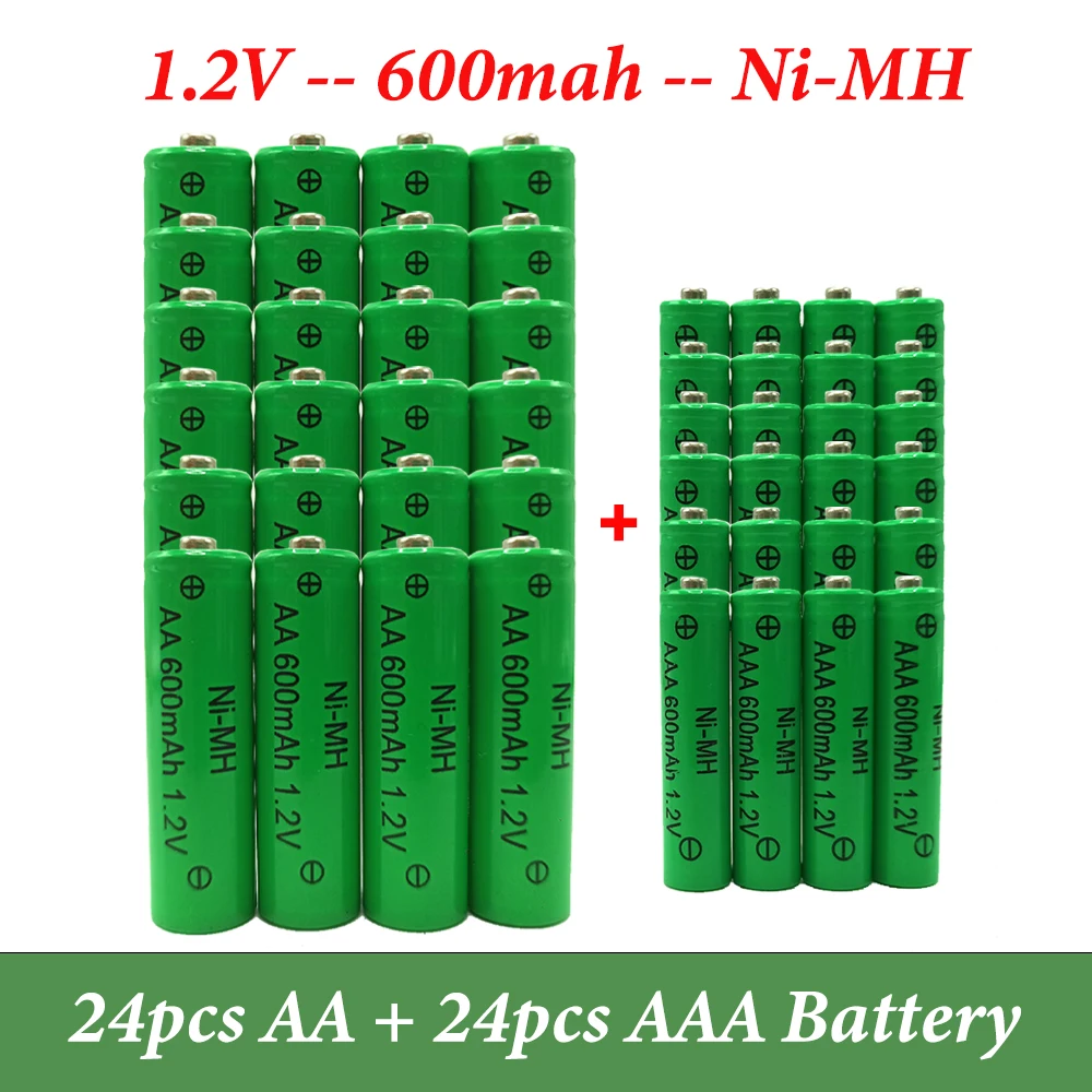 

1-24pcs 1.2V AAA Battery 600mAh NI-MH Rechargeable AA Batteries for Toy Camera Game Console Flashlight MP3/MP4 Electric Shaver