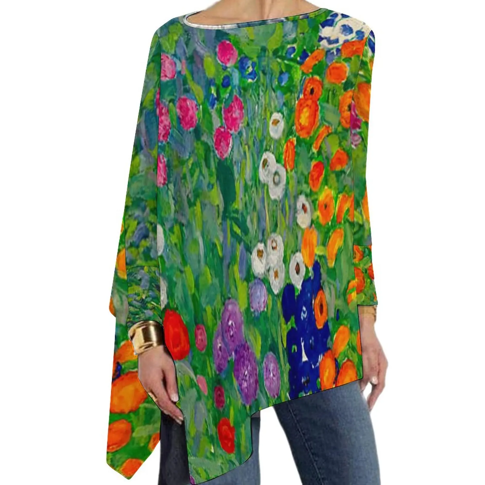 

Gustav Klimt T-Shirts Cottage Garden Print Casual Long Sleeve T Shirt Vintage Design Tees Womens Clothes Big Size 5XL 6XL