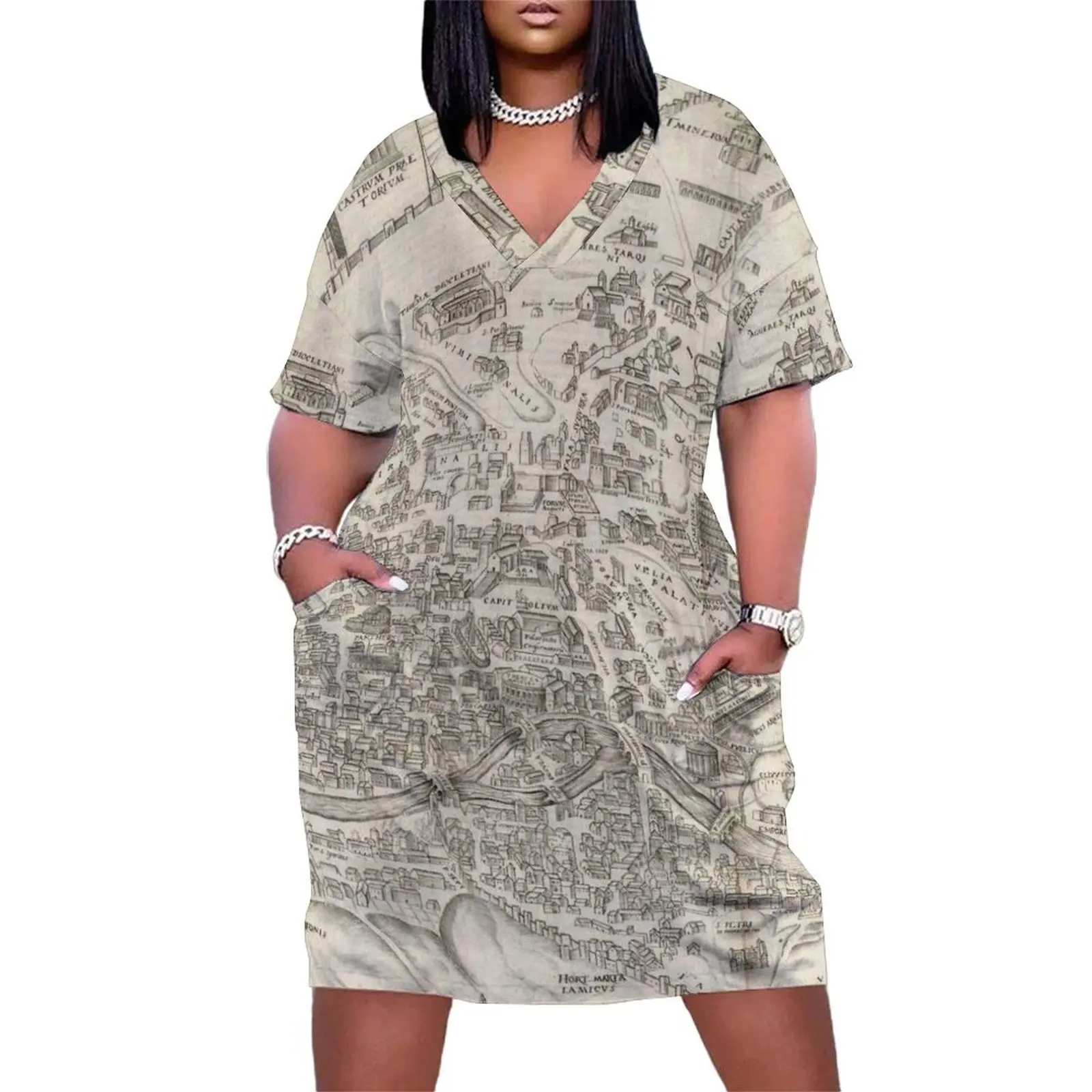 Винтажная картина Рима Италия (1575) Свободное платье с карманами элегантные