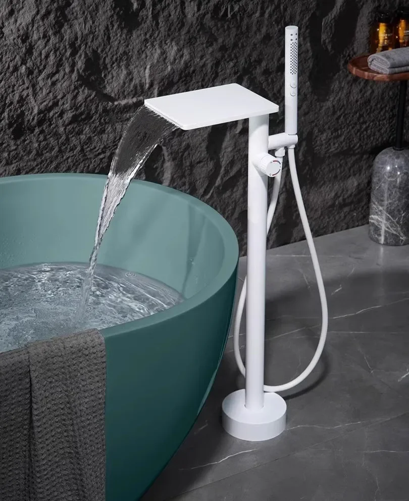 Хромированный белый смеситель для ванны, латунный кран в стиле водопада ...