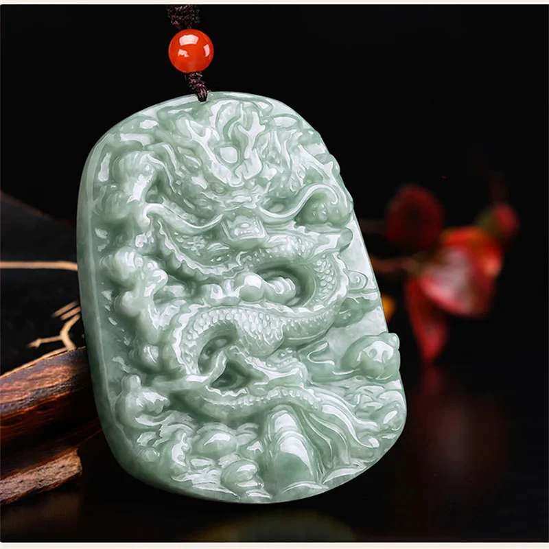 

Hot selling natural hand-carved jade Emerald Zodiac Dragon Necklace pendant fashion Accessories Men Women Luck Gifts Amulet for