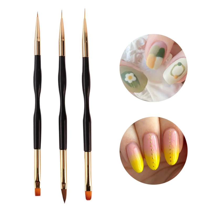 

3PC Painting Nail Art Brush Stripe Double Head Drawing Line Flower Pen UV Gel Gradient Nail Brush Acrylic French Manicure Tools