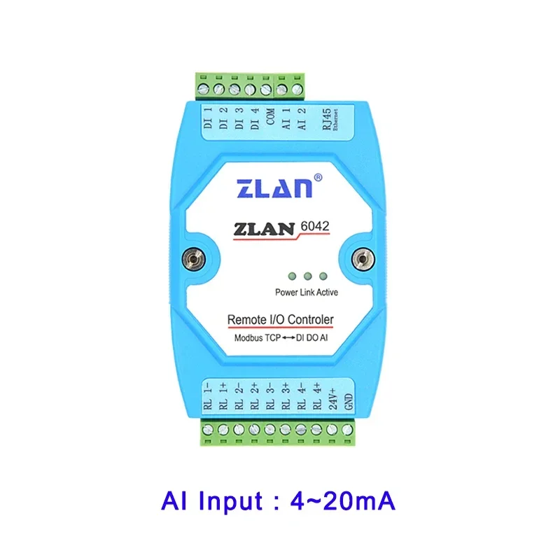 

ZLAN6042 Network Remote Ethernet RJ45 Port IO Controller Modbus TCP/RTU 4 Channels A/D Acquisition I/O Module