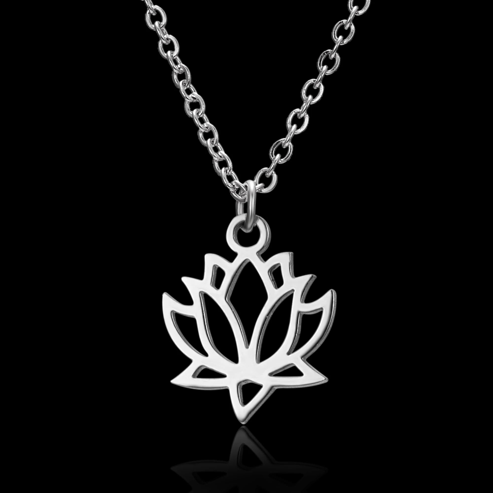 

Rinhoo Fashion Silver Color Stainless Steel Flower Lotus Shape Pendant Necklace Yoga Chakra Necklace For Women Jewelry Gift