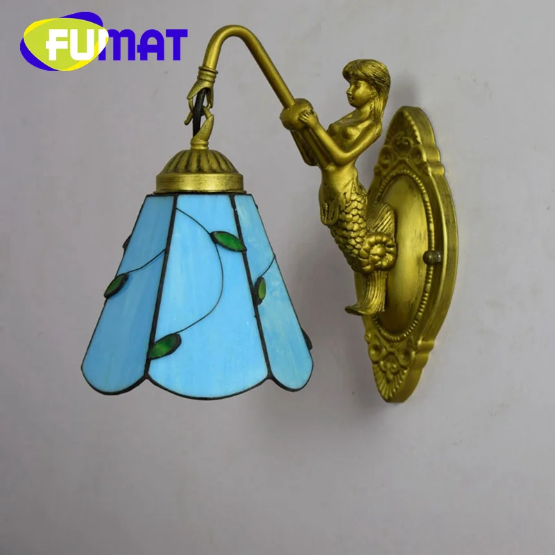 FUMAT Тиффани стиль окрашенное стекло средиземноморские синие листья настенный