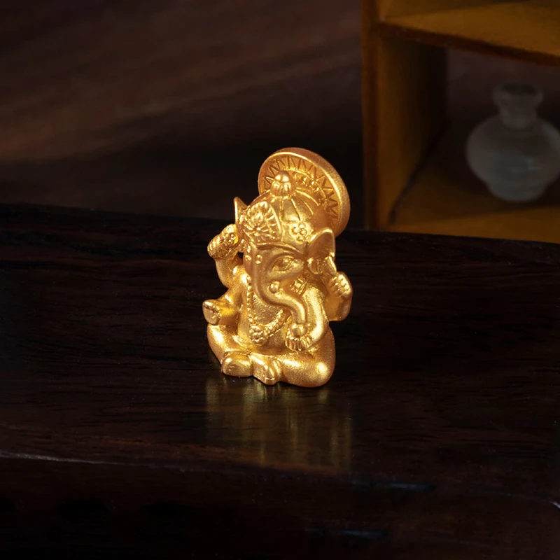 Золотой Лорд Ганеша Статуя Будды Скульптуры Бога Слон Фигурки Искусственная