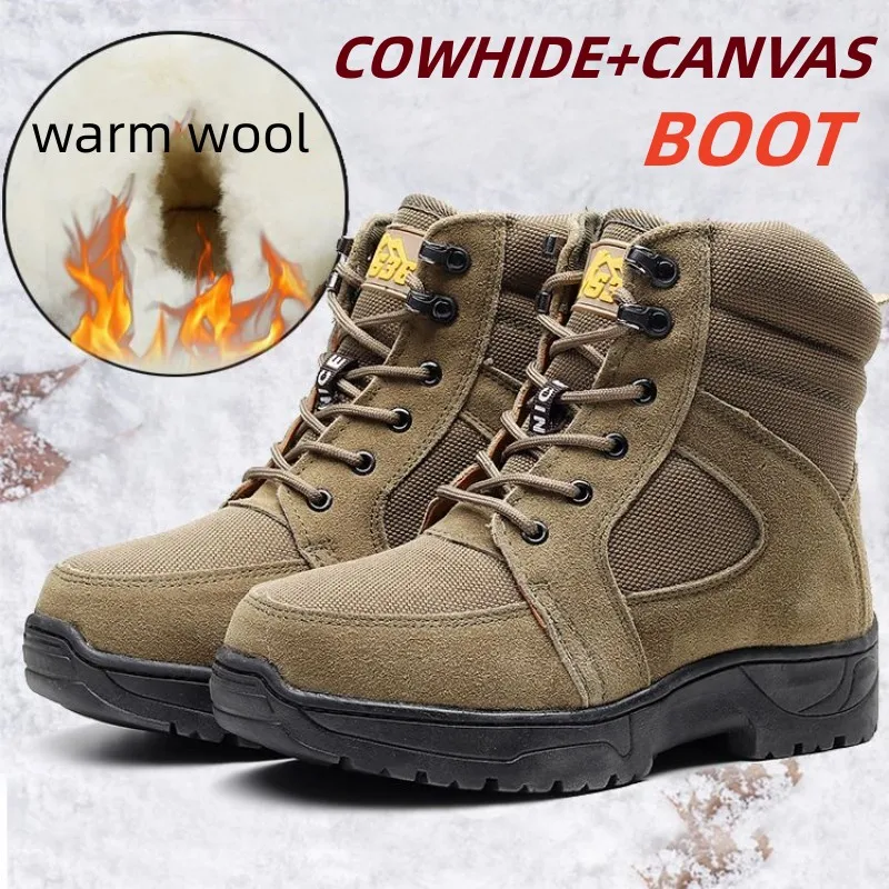 

Мужские зимние ботинки SSHOOER, теплые шерстяные Мягкие плюшевые ботинки для снега, мягкие парусиновые удобные ботинки из коровьей замши, Уличная обувь для пеших прогулок