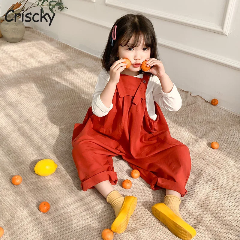 

Criscky 2022 New Baby Kids Overalls Bodysuit for Girl Fashion Spring Solid Children Clothes Korean 1-7 Yrs Girl Clothes Pant