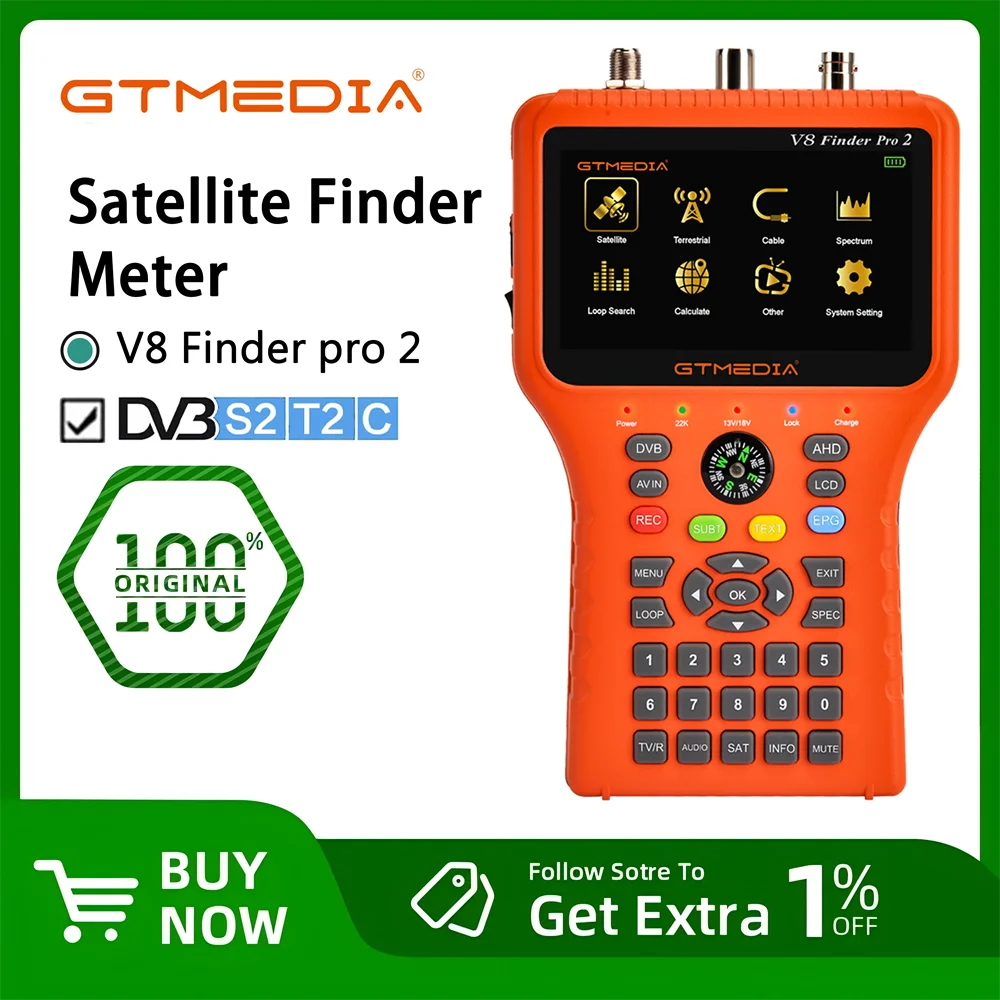 Фото GTMEDIA V8 Finder Pro2: Измеритель спутникового сигнала DVB-S2/T2/Cable с ЖК-дисплеем 4.3' 1080P, порт Type-C, 100% оригинал №2