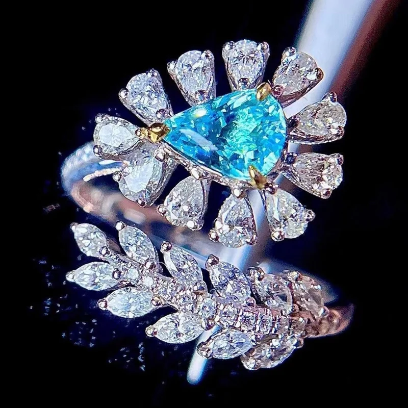 

Luxury Teardrop Blue Cubic Zirconia Women's Wedding Ring Luxury Flower Design Unique Engagement Elegant Women's Ring