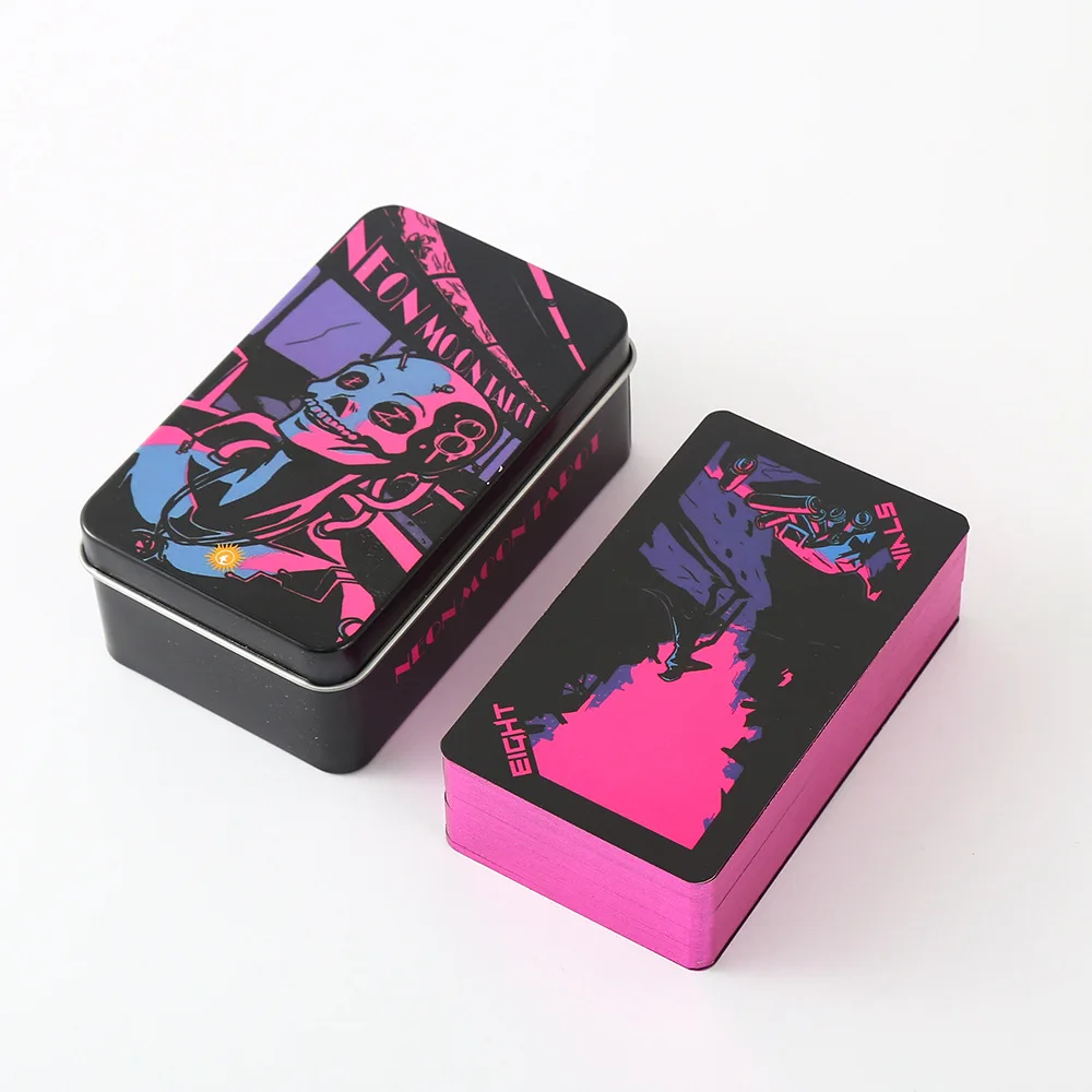

Neon Moon Tarot card plated Edge in Metal Tin Box 10cm*6cm board games with paper manual party family games