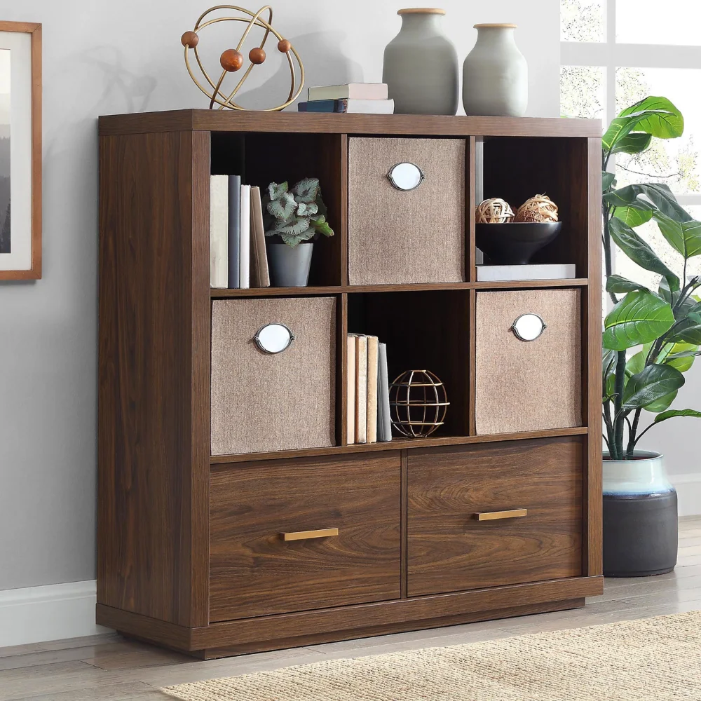 

Steele 6 Cube Storage Room Organizer with Drawers, Walnut Finish