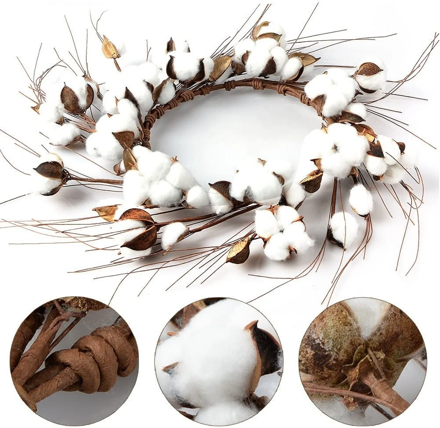 

Wreath Dried Flowers Cotton Boll Wreath Stem Branches Decorative Flower for Farmhouse Style Wedding Home Decorations Flower