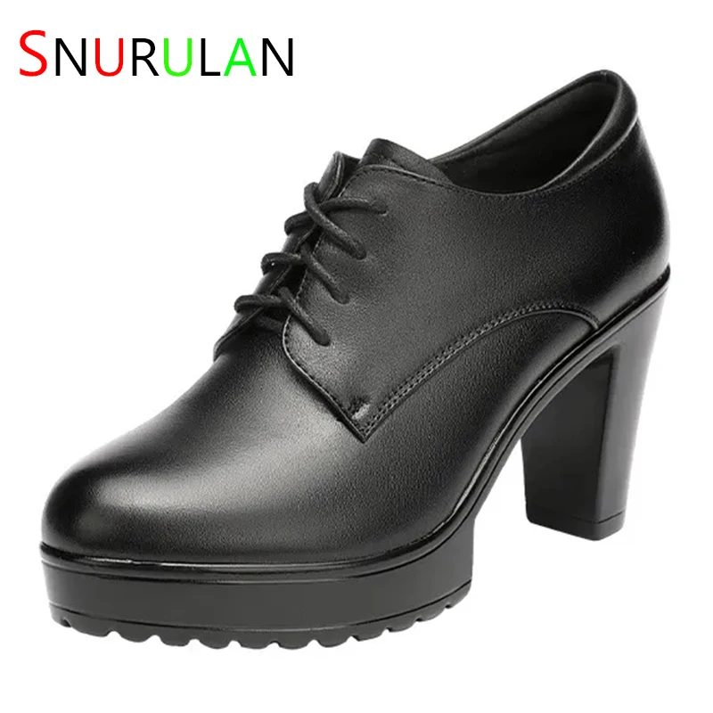 

Женские туфли-оксфорды из натуральной кожи, черные туфли-лодочки на платформе и высоком блочном каблуке, с глубоким носком, размеры 32-43, для осени, 2023