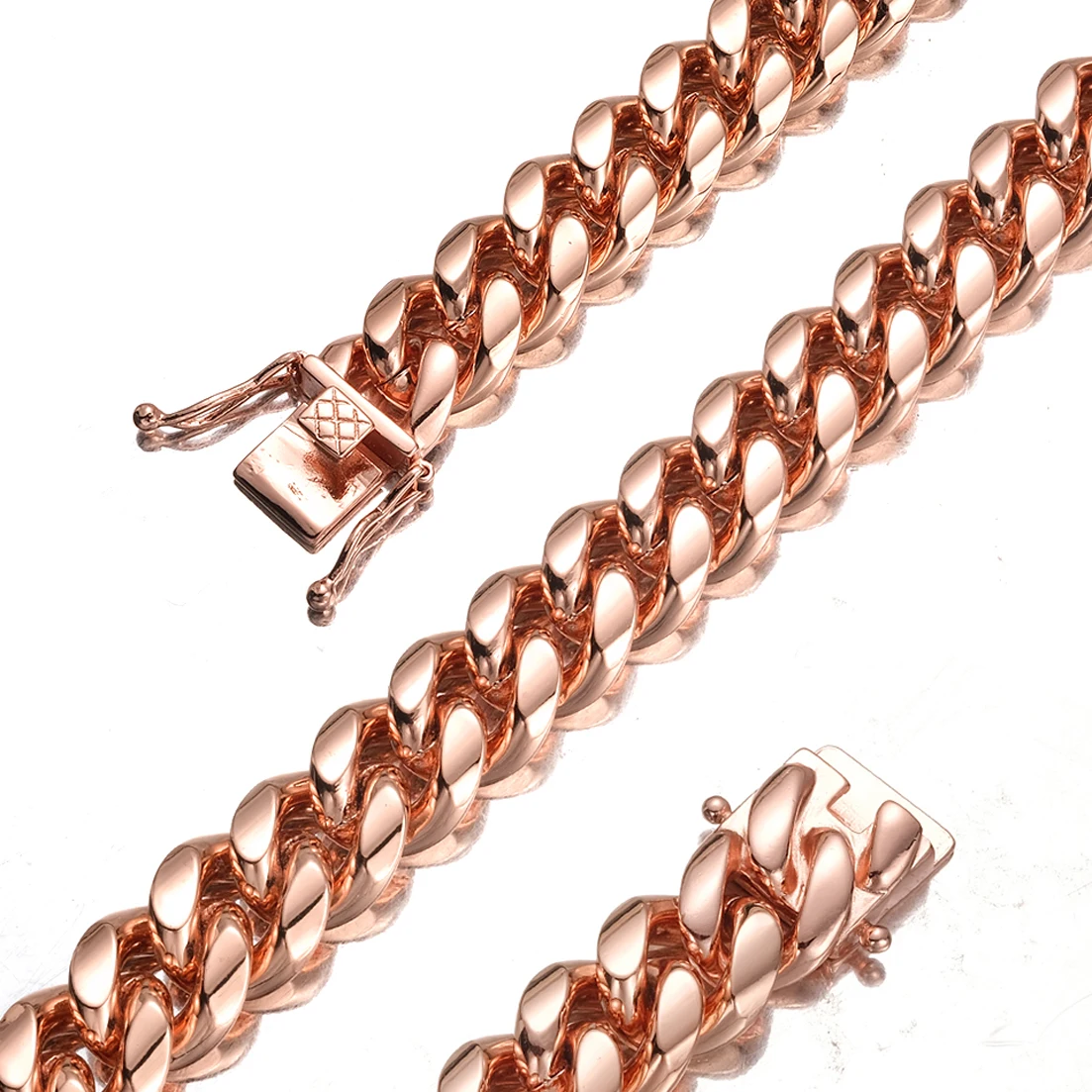 

New 10/14mm Rose Gold Color 316L Stainless Steel Miami Cuban Link Chain Classic Men Boy Chunky Necklace Custom Length 7-40inch