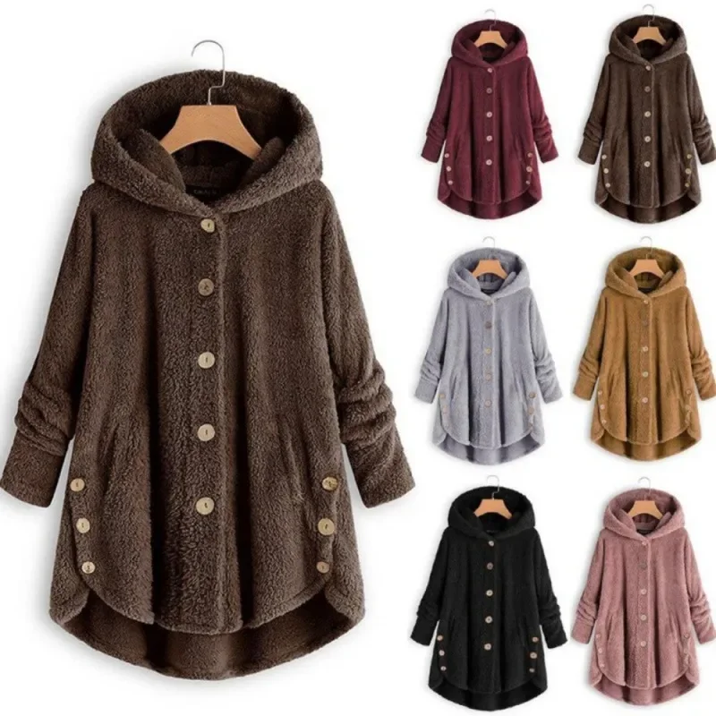 

Осенне-зимнее пальто, женское теплое пальто с мишкой Тедди, шерстяная куртка, женское плюшевое пальто, куртка с капюшоном, новые женские пальто, однотонная куртка