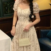 niggeey chic and elegant women lace dress vintage floral puff sleeve summer one piece korean dress casual party evening dresses