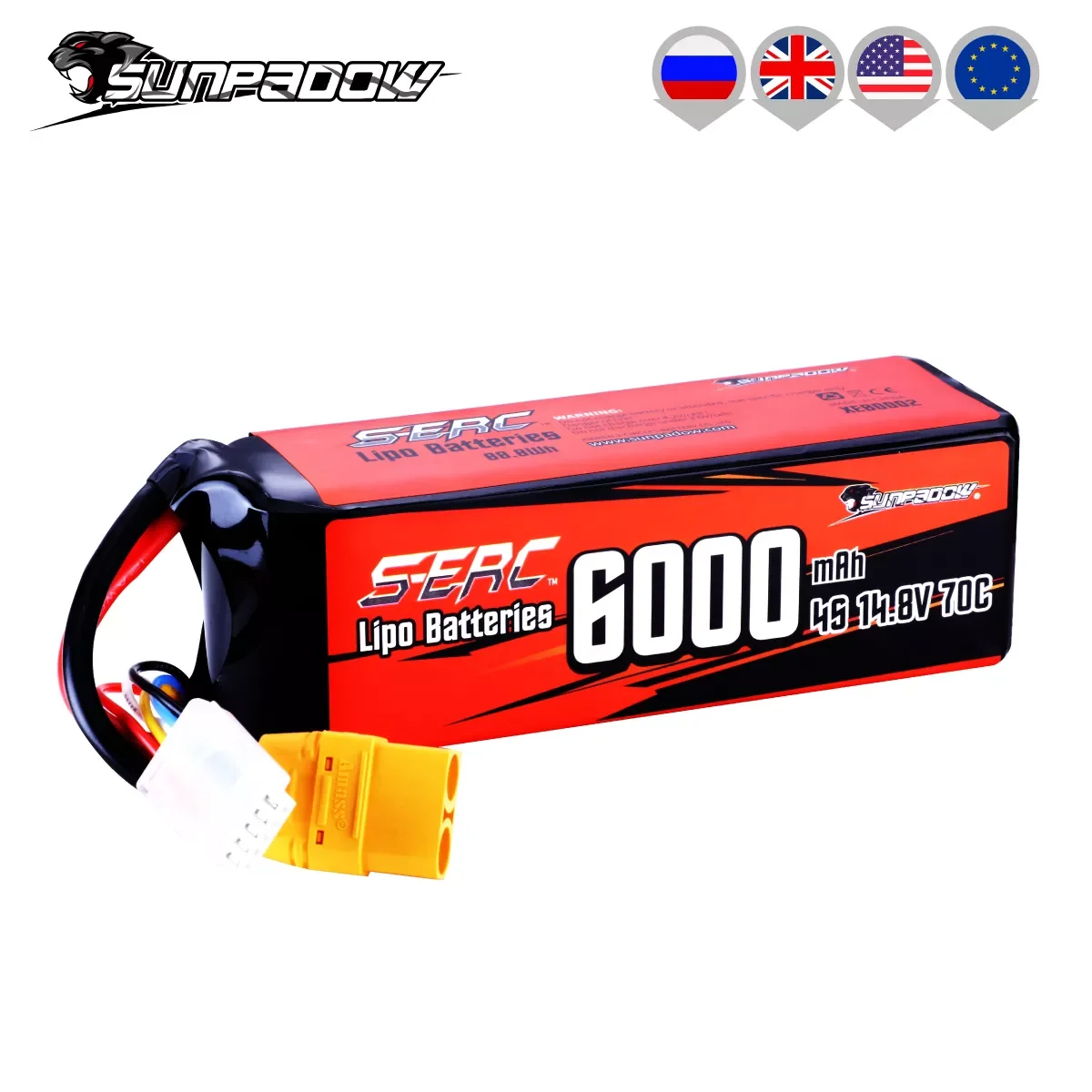 

NEW 4S Lipo Battery 14.8V 6000mAh 70C Soft Pack with XT90 Connector for RC Buggy Truggy Vehicle Car Truck Tank Racing Hobby