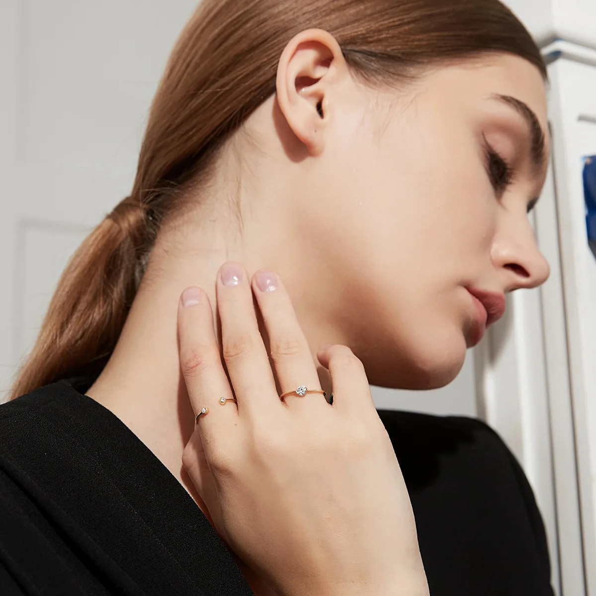 

S925 Silver Inlaid Zircon Open Ring Women's 14K Gold Plated Simple Ins Wind Tail Ring Ring Accessories Luxury Jewelry