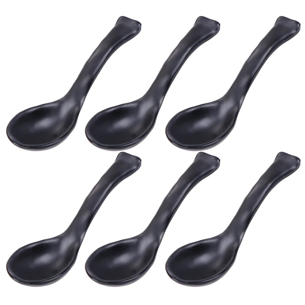 

6pcs Melamine Black Warped-tail Spoons Frosted Plastic Soup Spoon Tableware for Home Restaurant