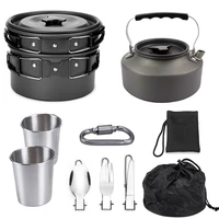 ultralight trekking accessories camping cookware travel set teapot skillet spork spoon fork tourist tableware