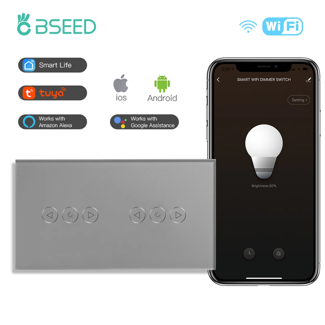 

Умный диммер BSEED Wi-Fi 1 Gang 1 Way с розеткой USB Type-c