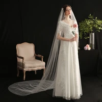 v655 elegant chapel wedding bridal long white veil one layer appliqued tulle brides veil with comb women wed accessories