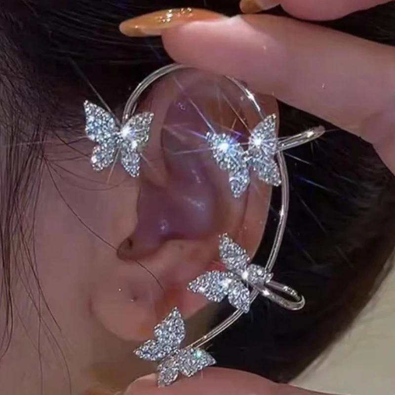 

Hot Silver Plated Metal Diamond Butterflies Ear Clips Without Piercing for Women Rhinestones Ear Cuff Clip Earrings Jewelry 2022