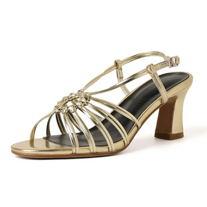 

Сандалии женские на высоком каблуке, модные туфли с узким ремешком сзади, тканые дышащие туфли, повседневная обувь с открытым носком, цвет з...