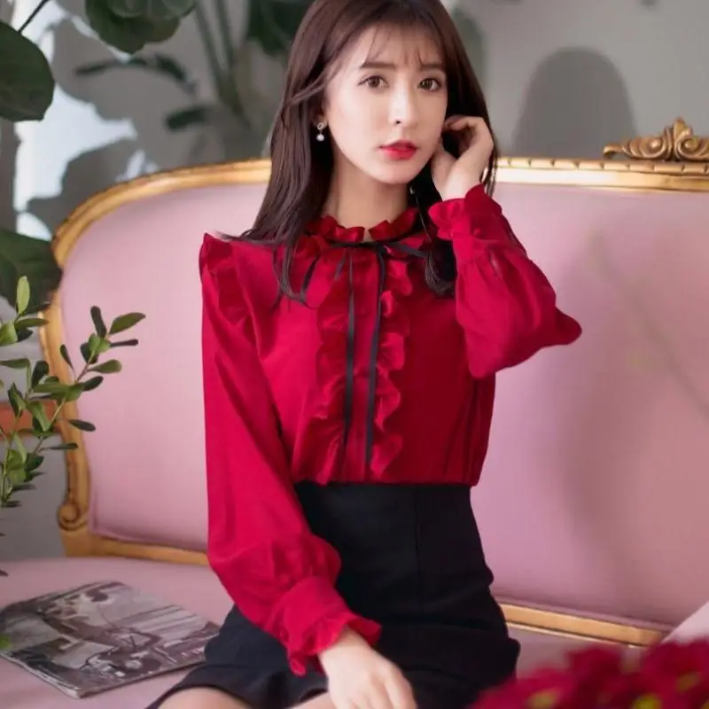 Женская шифоновая рубашка с длинным рукавом на пуговицах