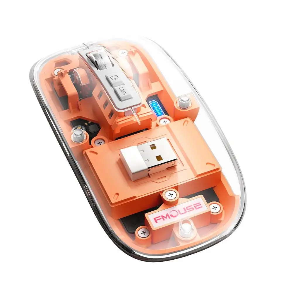 

HXSJ T900 2.4G Wireless bluetooth-compatible 5.1 Transparent Mouse 800-2400 DPI Adjustable 400mAh Power Display Mute Gamer Mouse