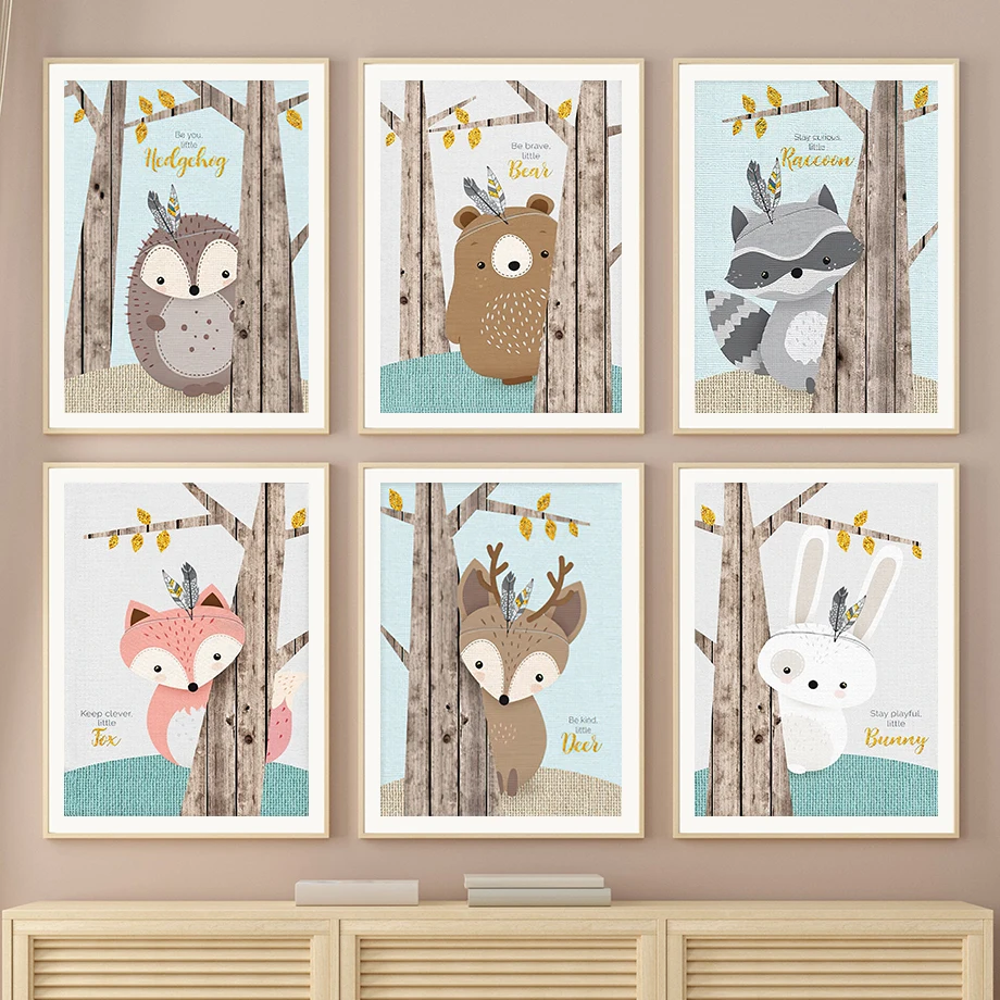 

Bear Rabbit Fox Deer Jungle Animals Nursery Wall Art Canvas Painting Posters And Prints Wall Pictures Girl Boy Kids Room Decor