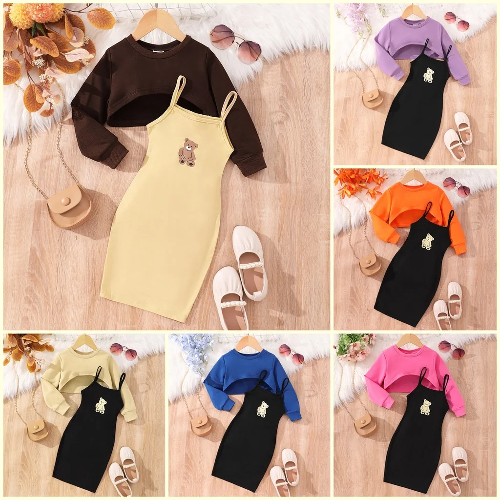 

Комплект из топа с высокой талией и платья с запахом для девочек